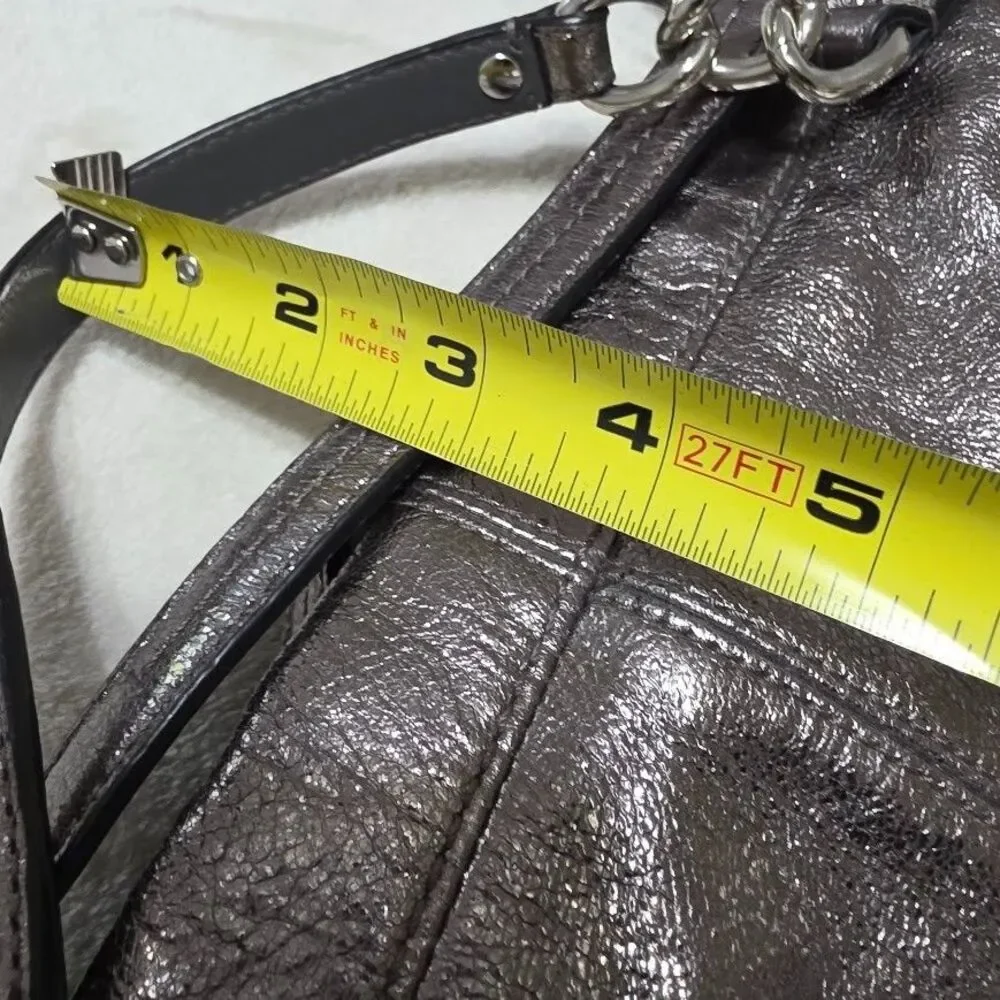 COACH Brooke Handbag Leather Pewter Metallic Hobo Purse F17165 Silver Hardware - Picture 9 of 12